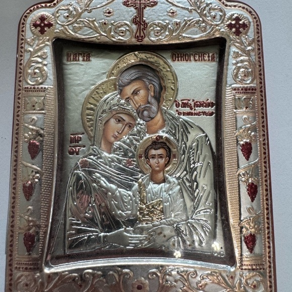 None Other - Elegant Rose Gold & Silver Religious Icon with Certificate